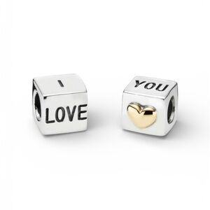 Pandora gold and silver  'I Love You' Charm Beads